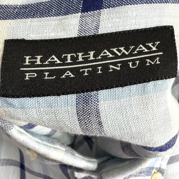 Hathaway Platinum 100% Linen Made In Italy Plaid Button Up Long Sleeve Men's XXL - Picture 8 of 10